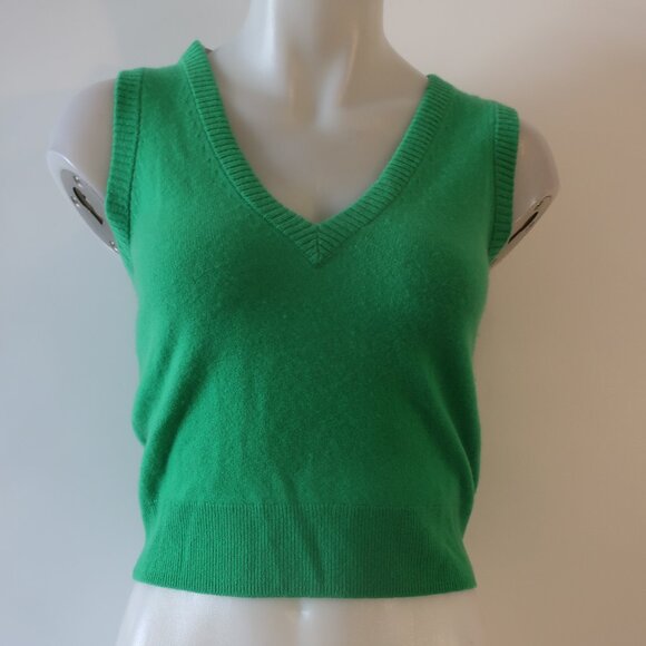 NWT Womens J.Crew Green V-Neck 100% Cashmere Sleeveless Pullover Sweater XXS - Picture 1 of 6